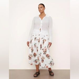 NEW NWT Vince Ikat Smocked Floral Print Skirt Womens 2X Pleated Midi